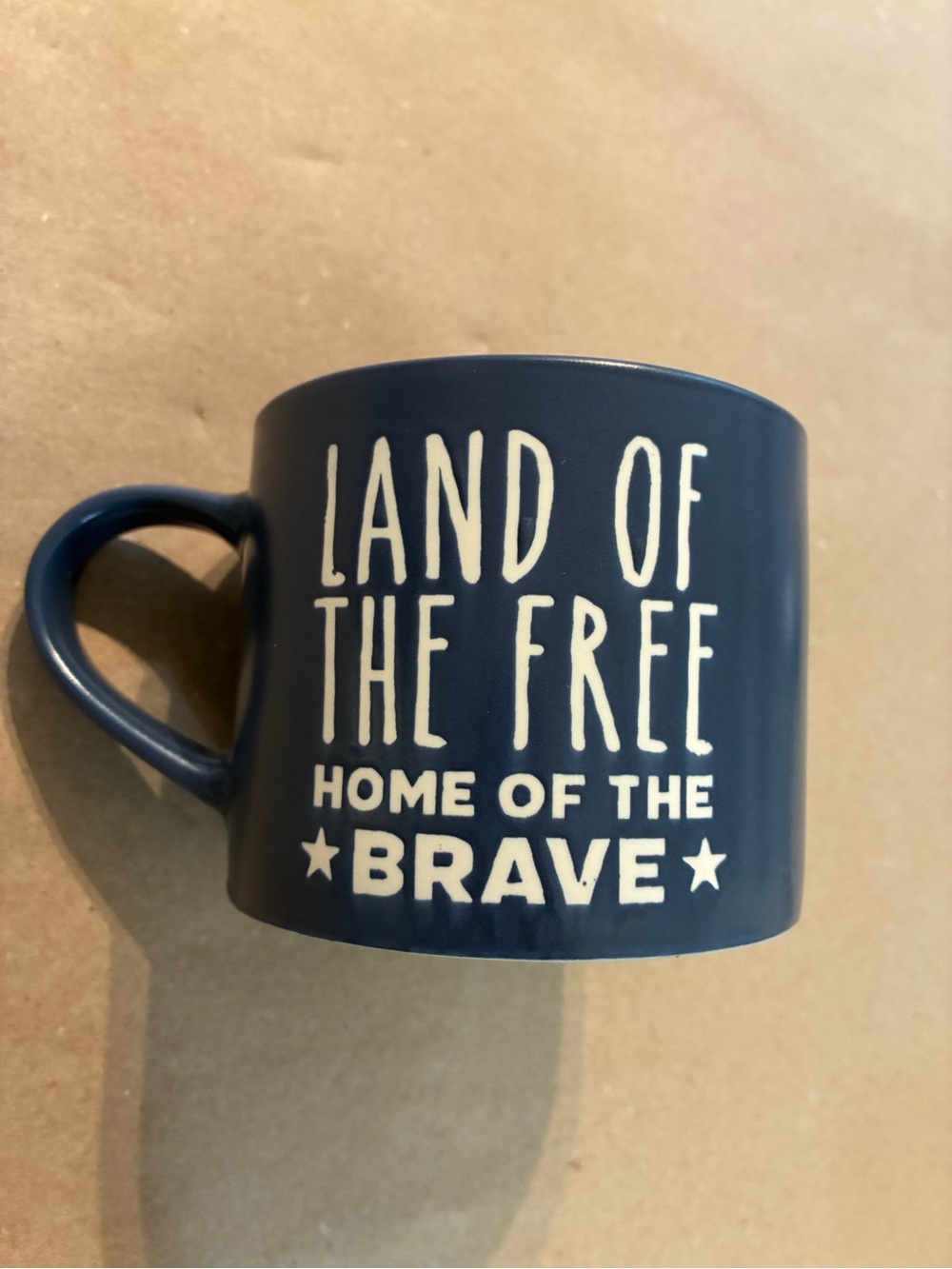 Navy Blue Ceramic Mug with 'Land of the Free' Typography